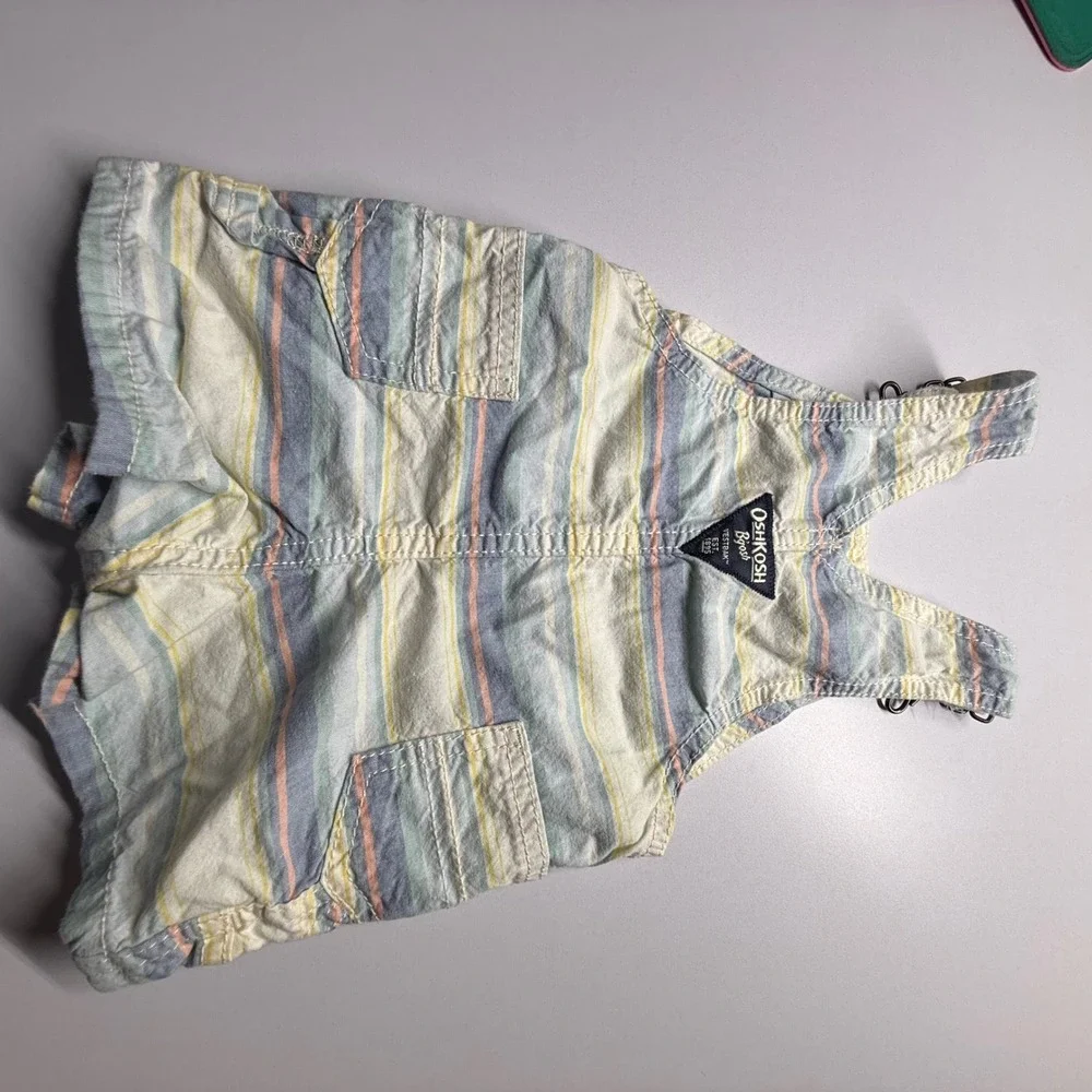 OshKosh B'gosh Baby Overalls Shortalls Striped 6M Pastel Cotton Romper